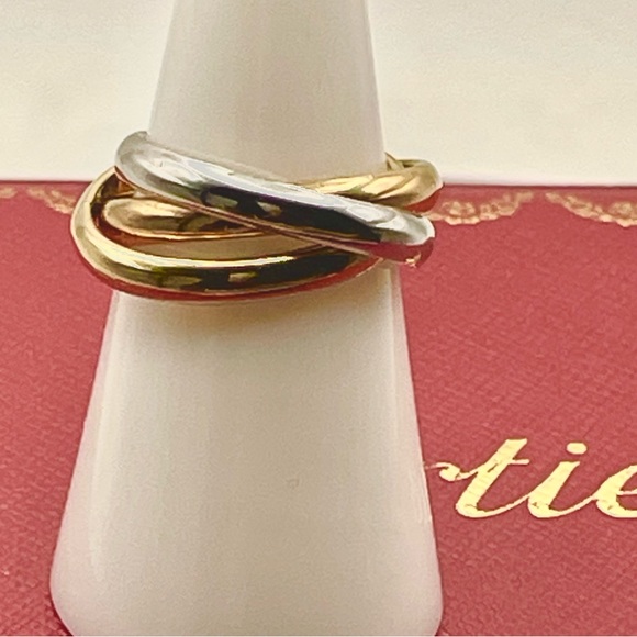 Trinity Rolling Ring Tricolor Gold Yellow White Rose 18K GE - Picture 1 of 4